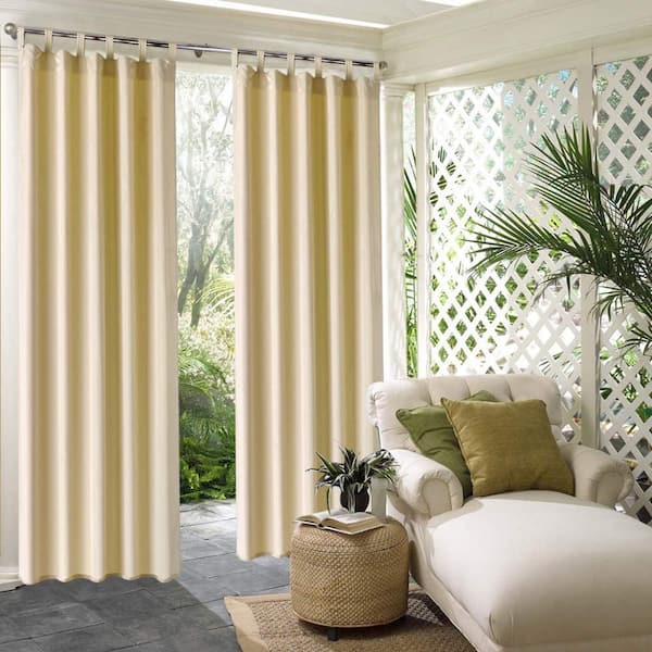Pro Space 50" x 84" Outdoor Waterproof Detachable Sticky Tab Top Porch Decor Thermal Insulated Curtain , Beige (1 Panel )