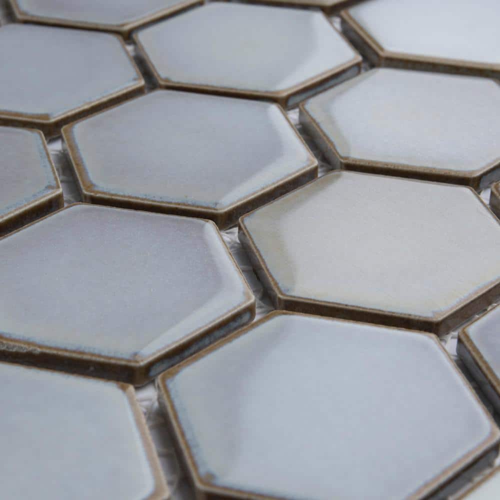 Modern Glossy Hexagon Porcelain Mosaic Tile in Soothing Gray