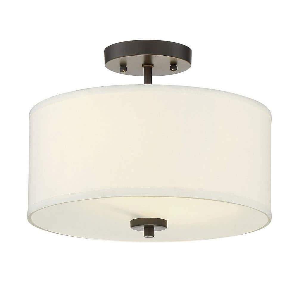 Elegant Dual-Light Drum Ceiling Fixture in Oil Rubbed Bronze with White Fabric Shade