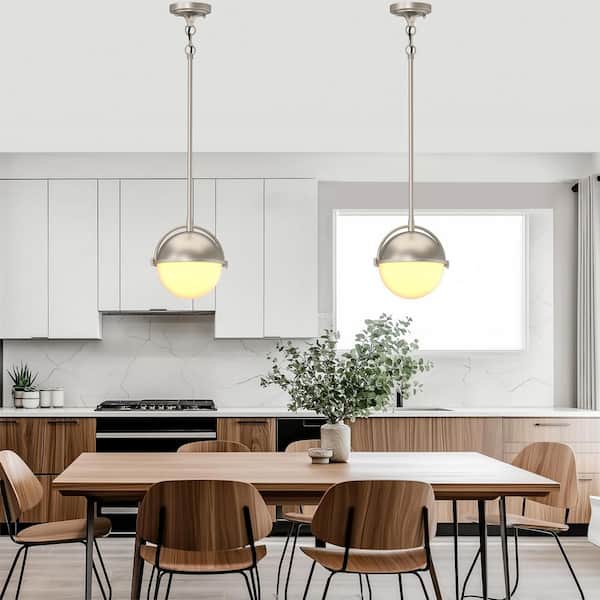 1-Light Brushed Nickel Mini-Pendant Light with Frosted Glass Shade
