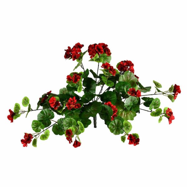 Vickerman 16 in. Red Artificial Geranium Hanging Basket FA193003 The
