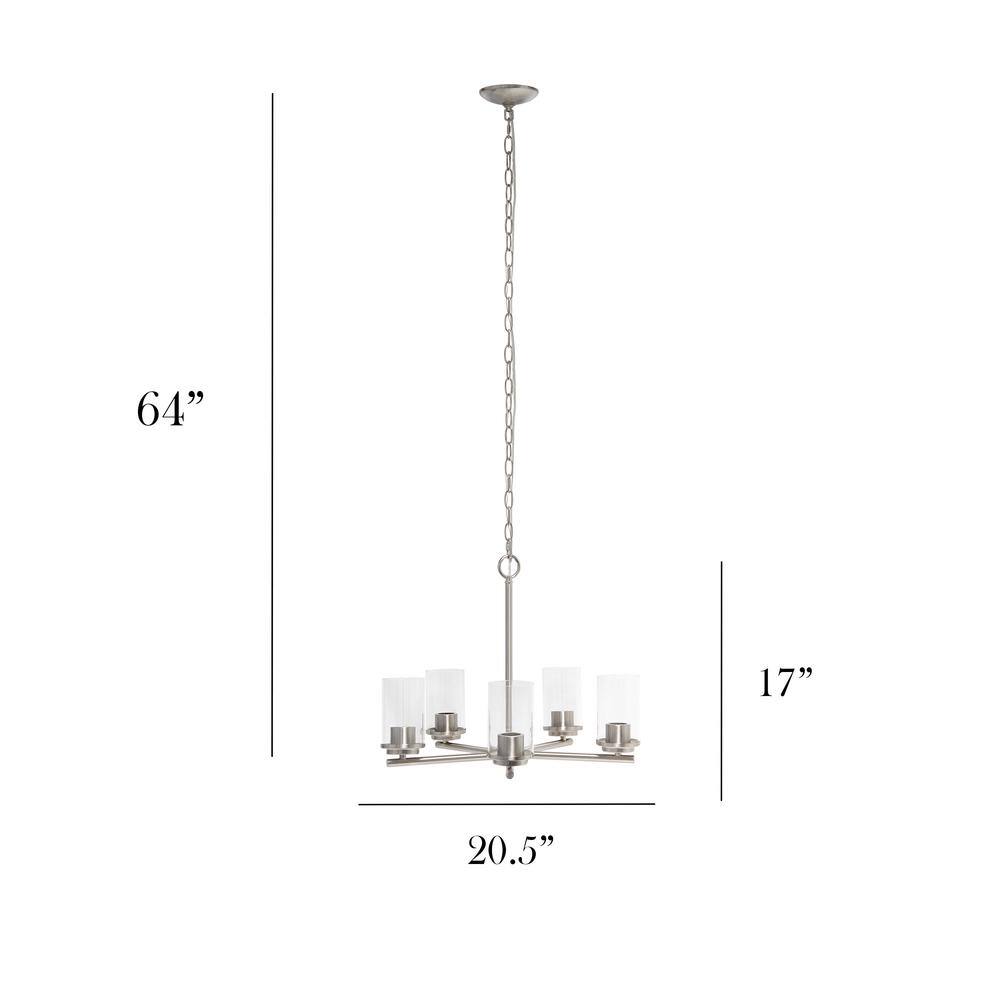 Brushed Nickel 5-Light Metal and Glass Pendant Chandelier