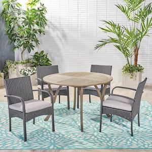 Chilton Gray 5-Piece Wood and Faux Rattan Outdoor Dining Set with Gray Cushions