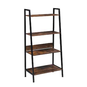 45.75 in. Rustic Brown Wood 4 Shelf Ladder Bookcase with Metal Frame, 4-Tier Ladder Shelf Storage Organizer