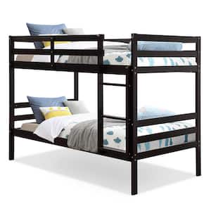 Twin Over Twin Wood Bunk Beds Ladder Safety Rail Espresso