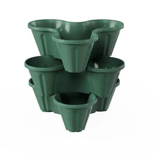 Hunter Green Plastic Stacking Planter Tower - 3-Tier Space Saving Flow Pots for Indoor/Outdoor Use (Set of 3)