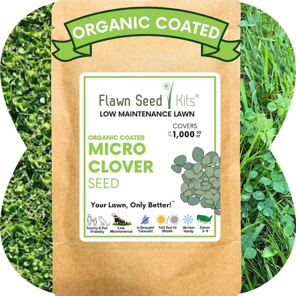 Micro Clover Alternative Grass Seed, Org Coated, Eco-Friendly,Low Growing,Low Mnt,Kraft Pouch, Covers up to 1000 sq. ft.