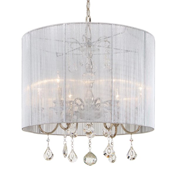 Home Decorators Collection St. Lorynne 6-Light Polished Nickel Pendant with Silver String Shade