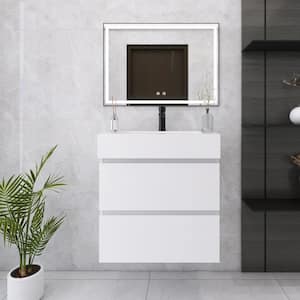 24 in. W x 18 in. D x 25 in. H Single Sink Wall Mounted Bath Vanity in White with White Cultured Marble Top