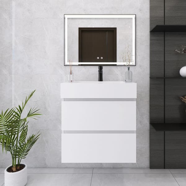 Unbranded 24 in. W x 18 in. D x 25 in. H Single Sink Wall Mounted Bath Vanity in White with White Cultured Marble Top
