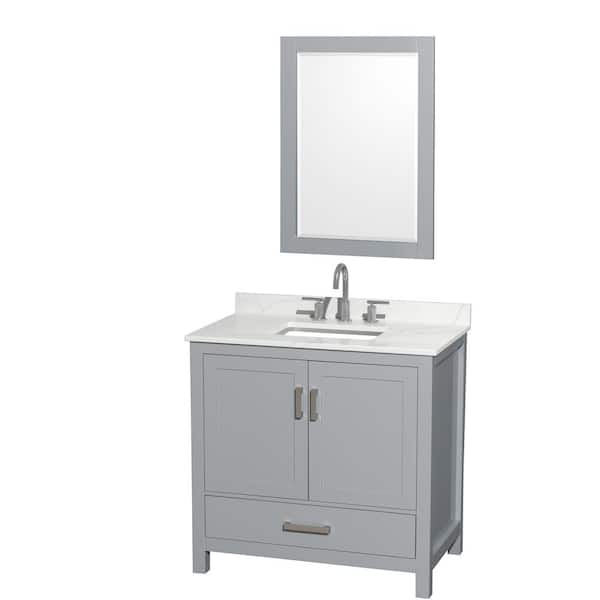 Sheffield 36 in. W x 22 in. D x 35 in. H Single Bath Vanity in Gray with Giotto Quartz Top and 24 in. Mirror