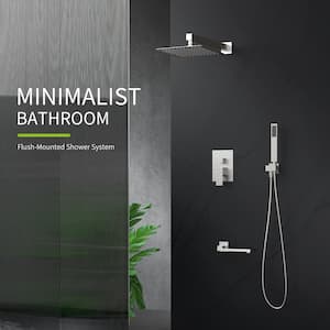 AIM 1-Spray 12 in. Dual Wall Mount Fixed and Handheld Shower Head 1.8 GPM in Brushed Nickel(Tub Faucet & Valve Included)