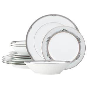 Laurelvale (White) Porcelain 12-Piece Dinnerware Set, Service for 4