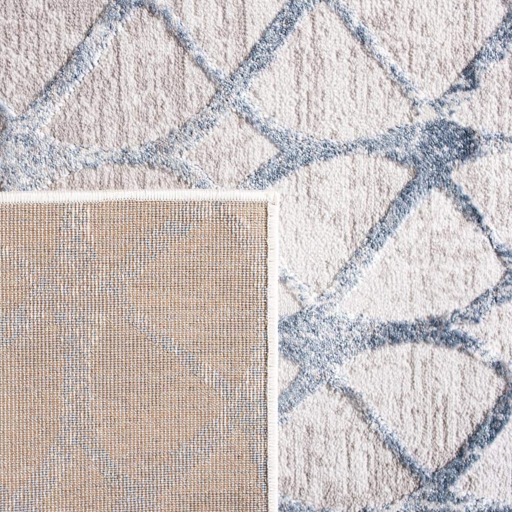 Amelia 9' Round Grey and Blue Geometric Area Rug
