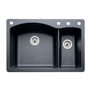 Diamond Dual-Mount Granite 33 in. 4-Hole 70/30 Double Bowl Kitchen Sink in Anthracite