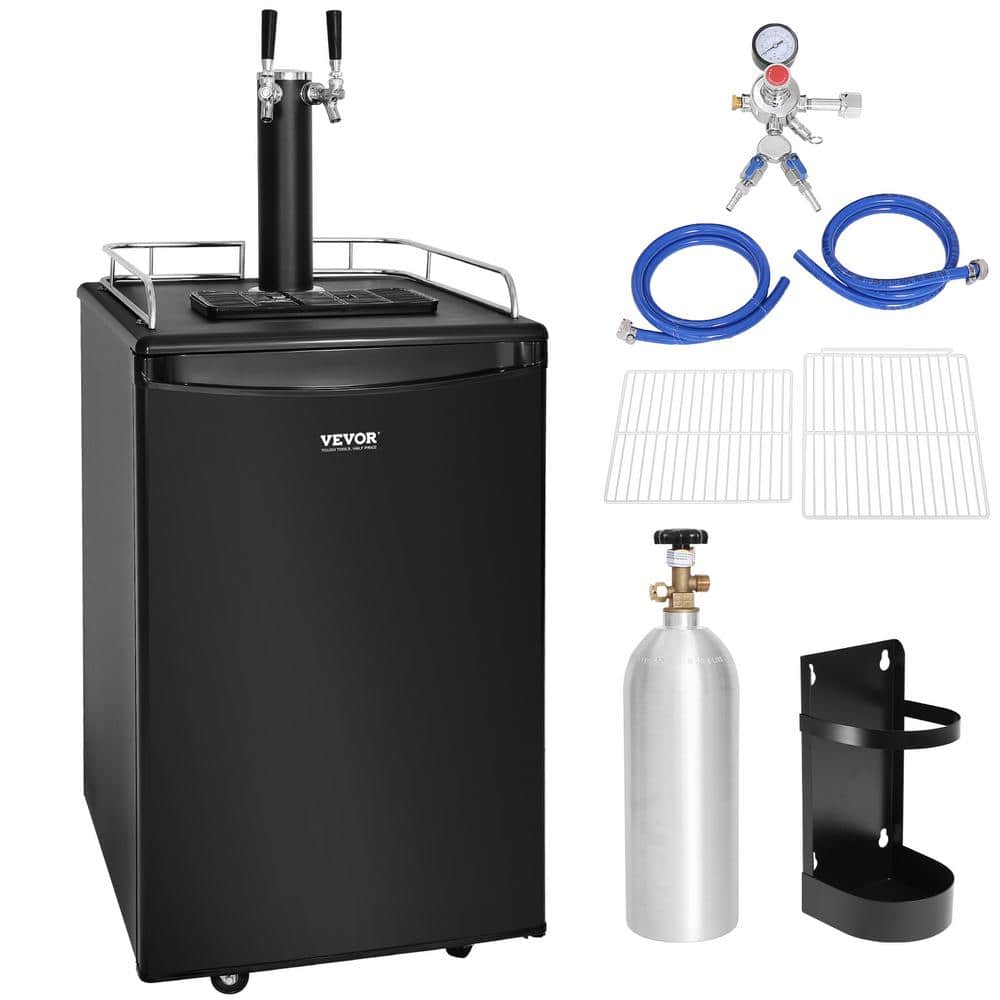 VEVOR Beer Kegerator, Dual Tap Commercial Draft Beer Dispenser for D system, Full Size Keg Refrigerator with 5lbs CO2 Tank, Hold 2 Sixth / 2 Ball lock keg, Black on Fridge.com