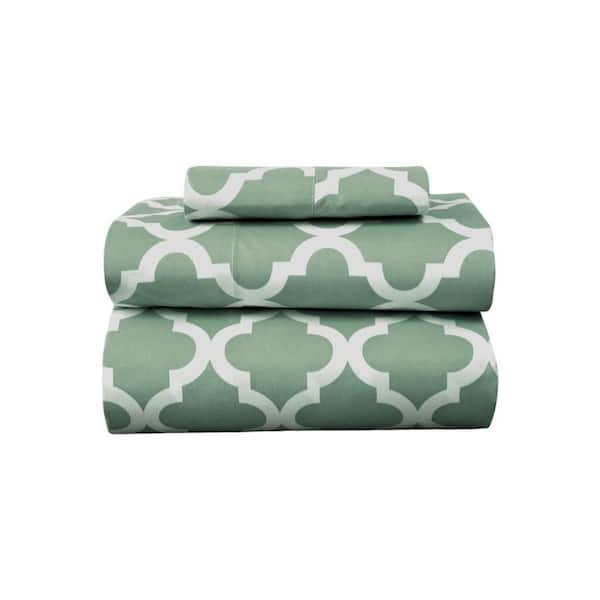 HomeRoots 3-Piece Green and White Novelty Microfiber Twin XL Sheet Set