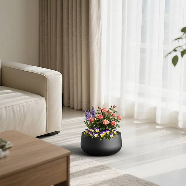 11 in. Matte Black(Upgraded Interior)Small Concrete Round Planter/Pot Indoor and Outdoro Planter Bowl with Drainage Hole