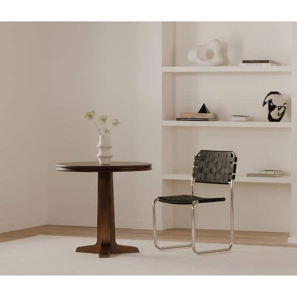 NADAAL STUDIOS Ursa Rustic Brown Solid Pine Wood Edge with Pine Veneer over Plywood 32 in. Round Pedestal Dining Table Seats 3