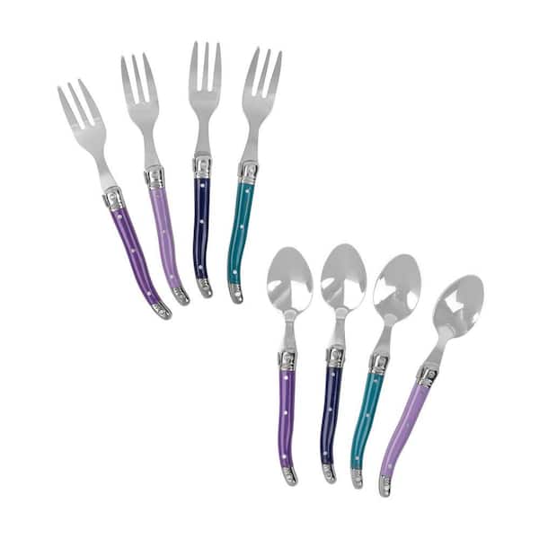 8-Piece Laguiole Dessert or Cocktail Spoon and Fork Set-Plum Rose