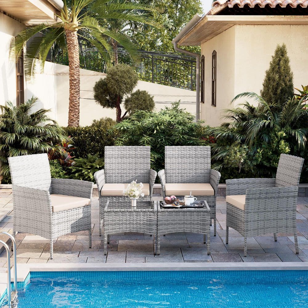 6-Piece Outdoor Rattan Seating Group with Cushions, Patio Bistro Set with Table-Ideal for Garden (Set of 4) price history on PriceWatchPro