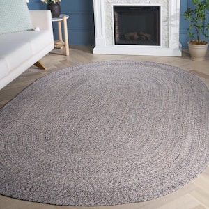 Braided Ivory Steel Gray 5 ft. x 8 ft. Solid Oval Area Rug