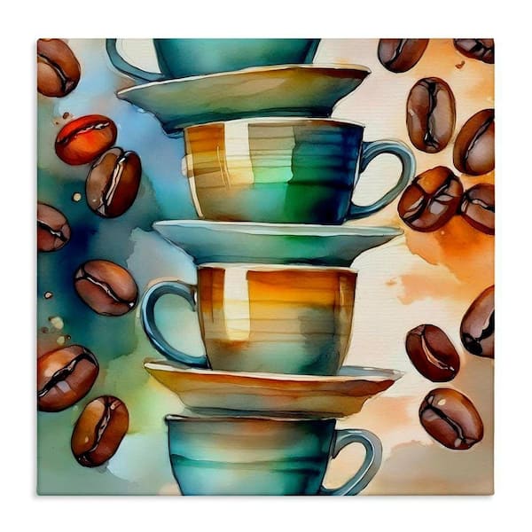 Coffee Beans and Mugs by Alina Georgescu Unframed Food Graphic Art Print 36 in. x 36 in.