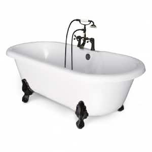 70 in. Acrylic Double Clawfoot Non-Whirlpool Bathtub in White w/ Large Ball, Claw Feet Faucet in Old World Bronze