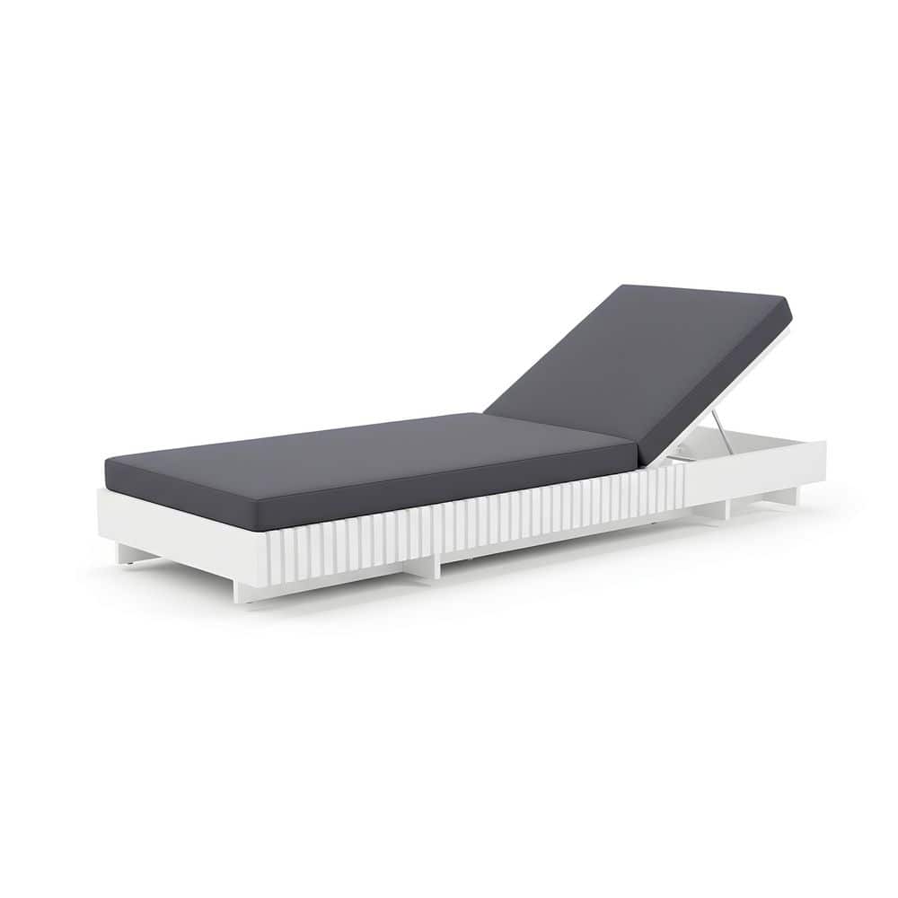 White Solid Acacia Wood Outdoor Chaise Lounge with 6-Position Adjustable Backrest and Double Fold Dark Gray Cushion price history on PriceWatchPro