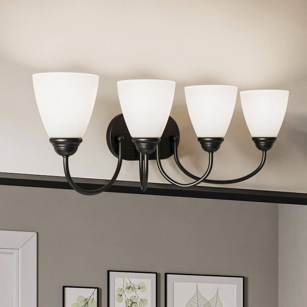 KICHLER Jolie 4-Light Vanity Light with Satin Etched Glass in Black ...