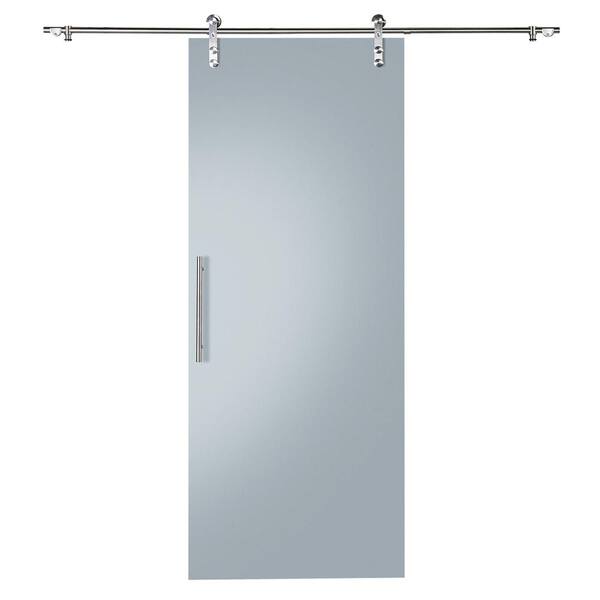 37 In X 84 Glacier Full Frosted Glass Sliding Barn Door With Hardware Kit Kmglgcf 37bn The Home Depot 37 In X 84 Glacier Full Frosted, Glass Barn Door With Sliding Door Hardware Kit