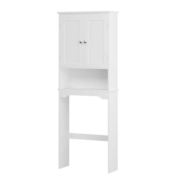 25 in. W x 9 in. D x 66 in. H White MDF Freestanding Linen Cabinet with Shelves