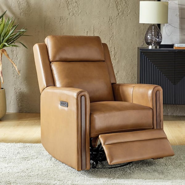 Lucio Camel Genuine Leather Power Recliner with 1-Touch Reset