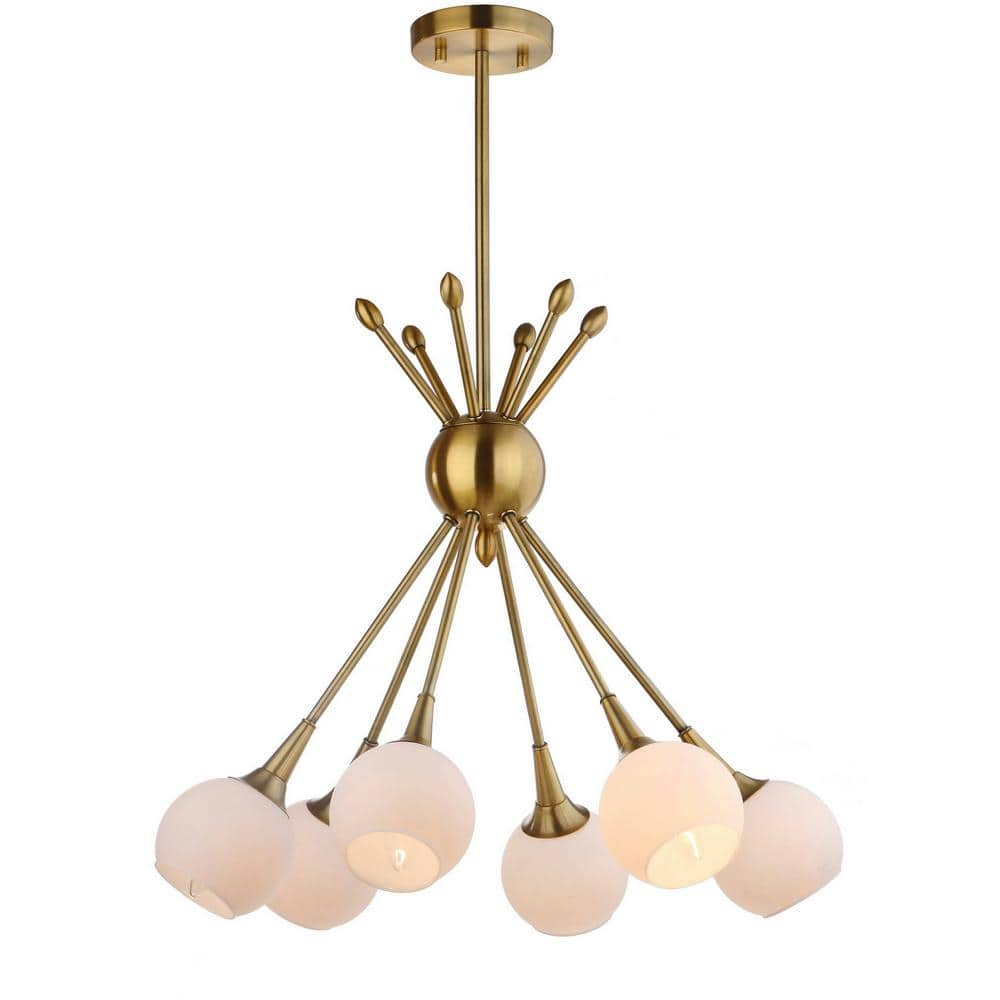 Justine 6-Light Brass Gold Contemporary Pendant with White Glass Shades