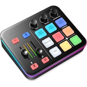 Gaming Audio Mixer, Audio Interface with Pro-preamp, RGB, Bluetooth, 48V Phantom Power (BLACK)