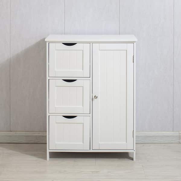 Tileon 23.62 in. W x 11.81 in. D x 31.50 in. H White MDF Freestanding Linen Cabinet with 1-Cupboard and 3-Drawers