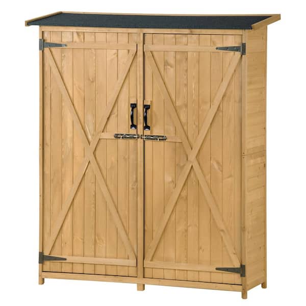 Unbranded 55 in. W x 20 in. D x 64 in. H Natural Fir Wood Outdoor Storage Cabinet with Lockable Doors and Waterproof Asphalt Roof