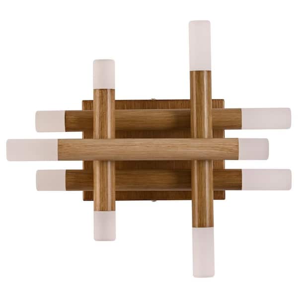 Kyoto 8-Light Light Oak Integrated LED Scandi Minimalist Wall Sconce, Zen Concept Dimmable Geometric Wall Light Fixture