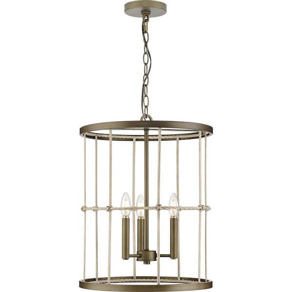 Progress Lighting Lattimore 3-Light Aged Brass Coastal Cylinder Medium Hanging Pendant Light