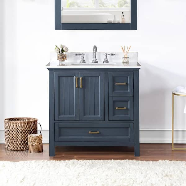 Altair Isla 36 in. Bath Vanity in Classic Blue with Carrara Marble ...