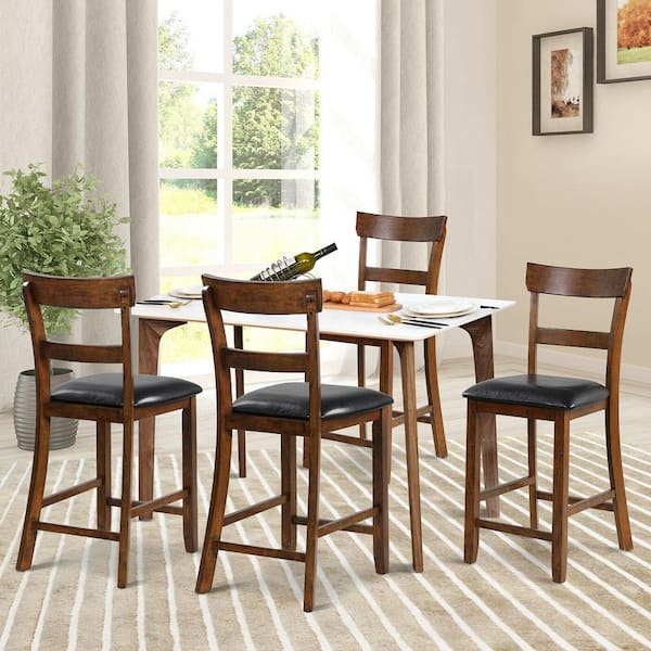 42 in. Barstools Counter Height Chairs with Leather Seat and Rubber Wood Legs (Set of 4)