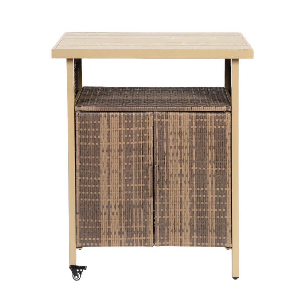 Outdoor Wicker Bar Serving Cart With Wheels for Porch Backyard Garden Poolside Party, Beige price history on PriceWatchPro