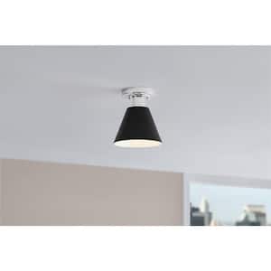Finley 8 in. 1-Light Black and Chrome Semi-Flush Mount Ceiling Light Fixture with Metal Shade