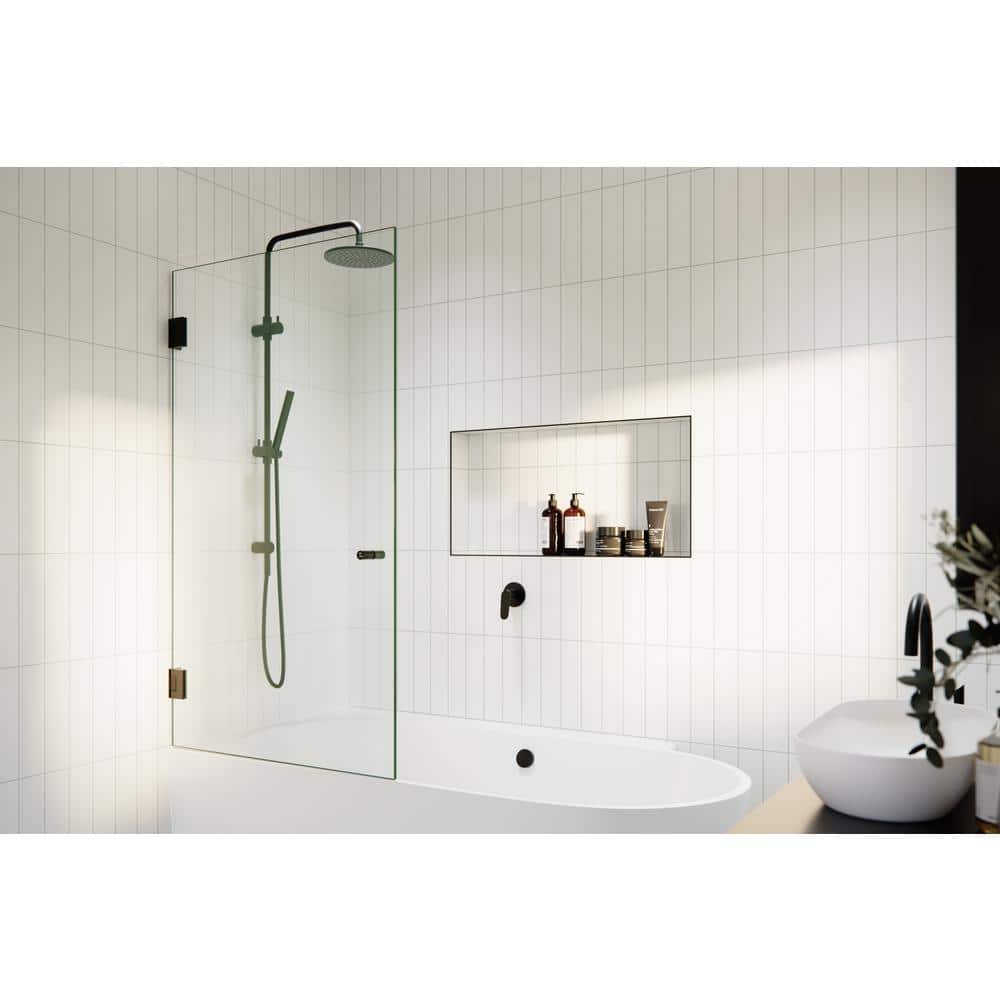 34 in. x 58 in. Frameless Clear Glass Bathtub Shower Door in Matte Black
