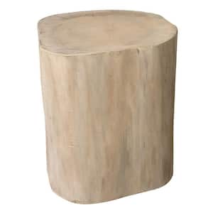 Natural Tree Stump 15 in. Whitewash Round Wood 15 in. Side Table