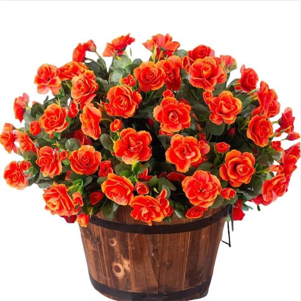 15.3 in. Fake Silk Orange Camellia Artificial Flowers LINBQ112