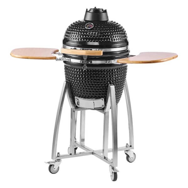 Charcoal Smoker and Grill, Smart Home Protocol Pellet Grill in Black, 18 in. Kamado Charcoal BBQ Smoker, Movable Ceramic