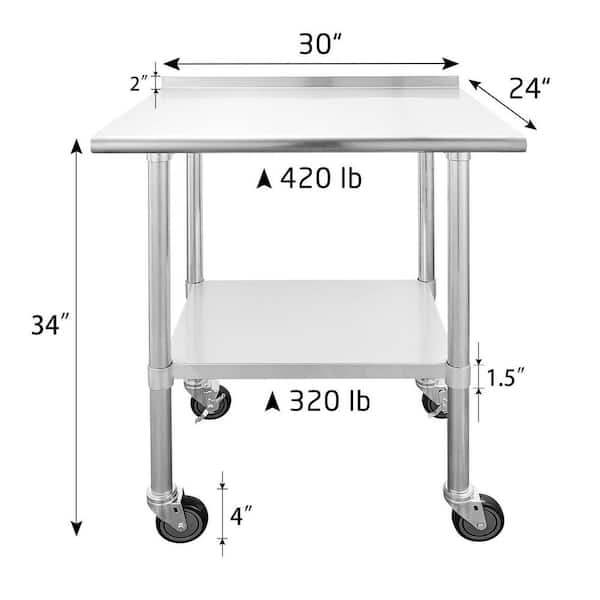 Hally Sinks & Tables Hally Stainless Steel Table for Prep & Work 24 x 12 Inches, NSF Commercial Heavy Duty Table with Undershelf and Galvanized Legs