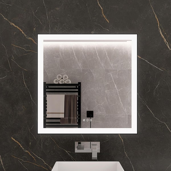 KariMo 36 in. W x 36 in. H Rectangular Black Framed Wall Bathroom Vanity Mirror with Backlit Front Light, Dimmable