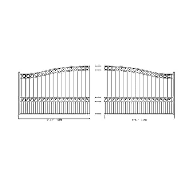 ALEKO 23 ft. x 6 ft. x 18 ft. Black Steel Single Sliding Driveway Gate Paris Style with Pedestrian Gate 5 ft. Fence Gate